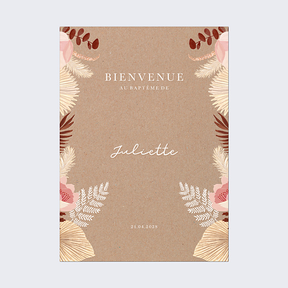 Panneau bienvenue baptême Printemps Bohème