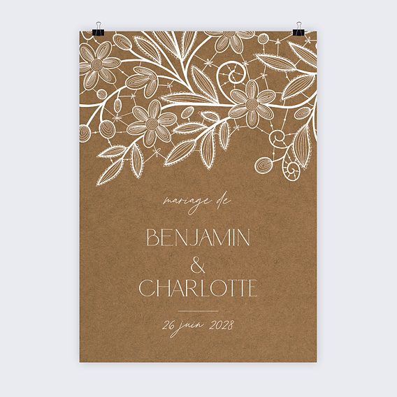 Panneau mariage Dentelle kraft