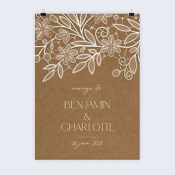 Panneau Bienvenue Mariage Dentelle Kraft