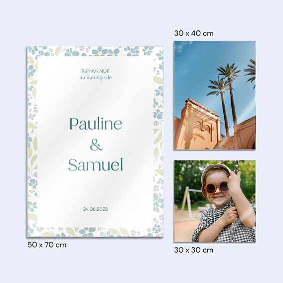 Panneau Mariage Petites fleurs bleues