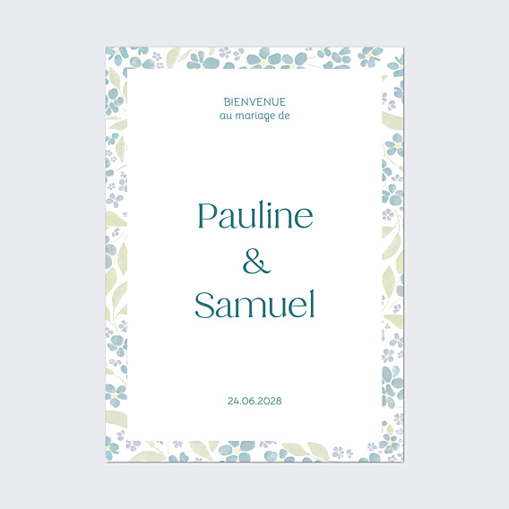 Panneau bienvenue mariage Petites fleurs bleues