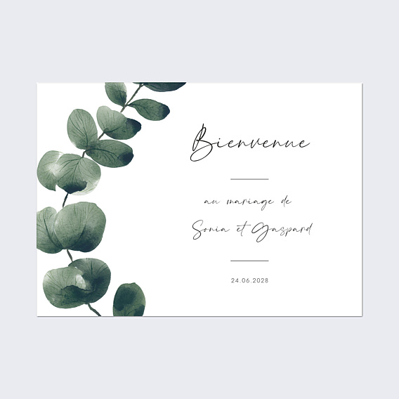 Panneau bienvenue mariage Branche d'eucalyptus