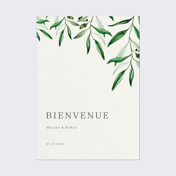 Panneau bienvenue mariage Arche et Oliviers