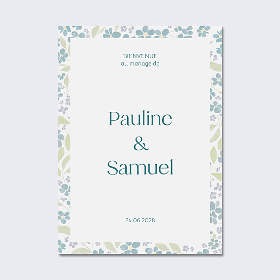 Panneau Mariage Petites fleurs bleues