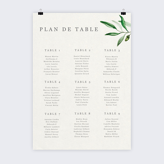 Plan de table mariage Arche et Oliviers