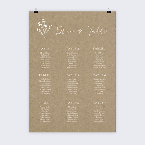 Plan de Table Mariage Bouquet Champtre