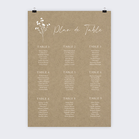 Plan de Table Mariage Bouquet Champêtre