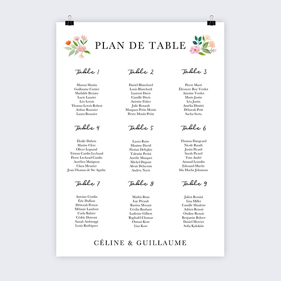 Plan de table mariage Couronne Champêtre Aquarelle