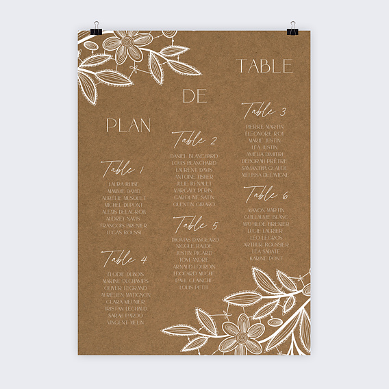 Plan de table mariage Dentelle Kraft