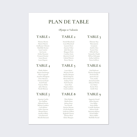 Plan de Table Mariage Deux prénoms