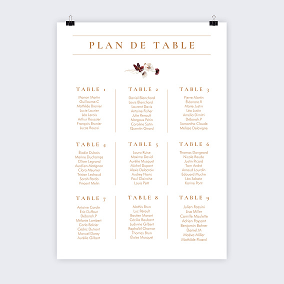 Plan de table mariage Étiquette Jardin Sauvage