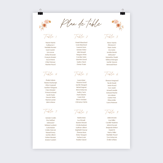 Plan de table mariage Flower of Fall