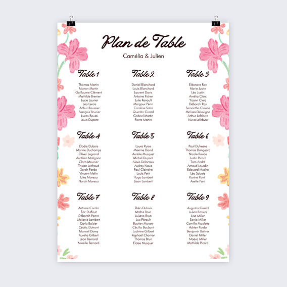 Plan de table mariage Jardin botanique