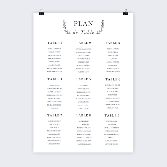 Plan de table mariage Passeport