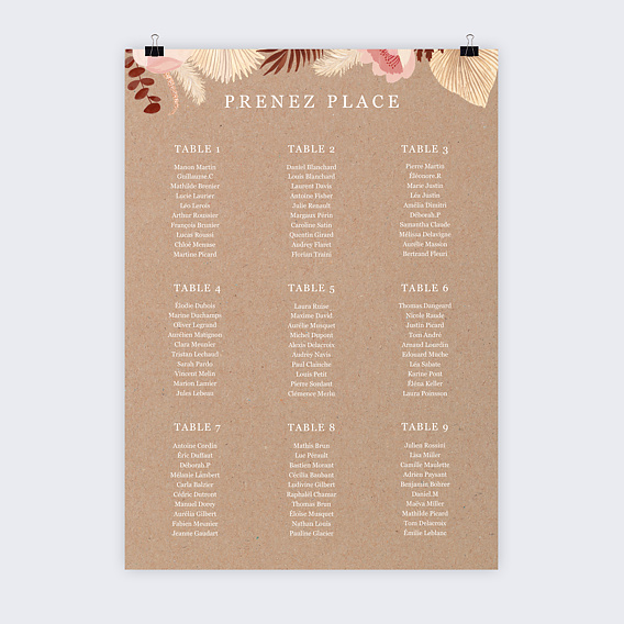 Plan de table mariage Printemps Bohème