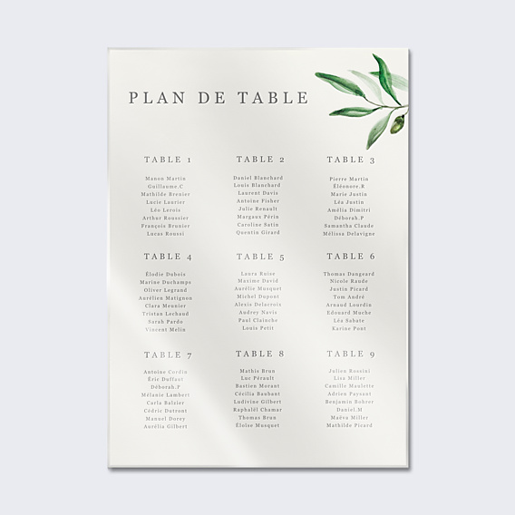 Plan de Table Mariage Arche et Oliviers