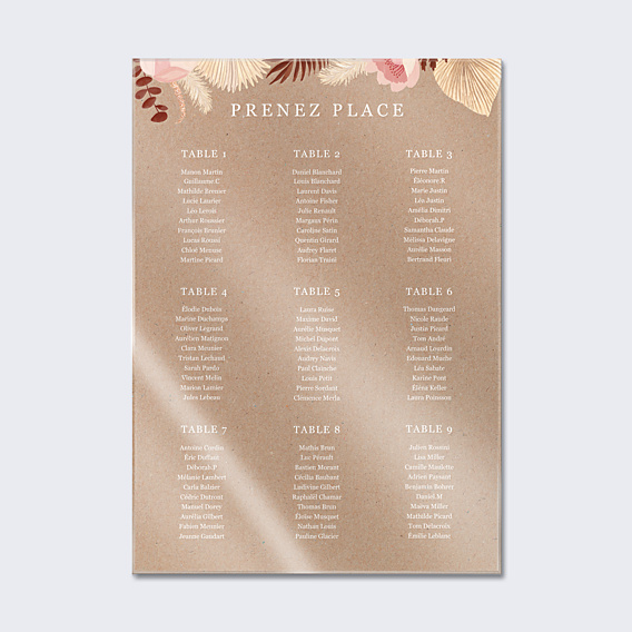 Plan de Table Mariage Printemps Bohème
