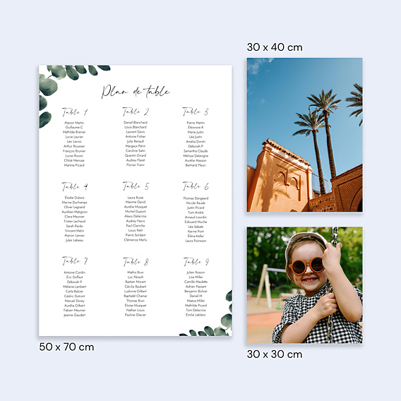 Plan de Table Mariage Branche d'Eucalyptus