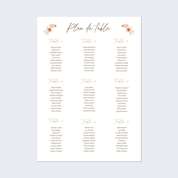 Plan de Table Mariage Flower of Fall