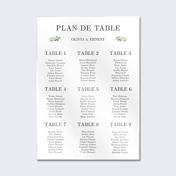 Plan de Table Mariage Végétal Classique