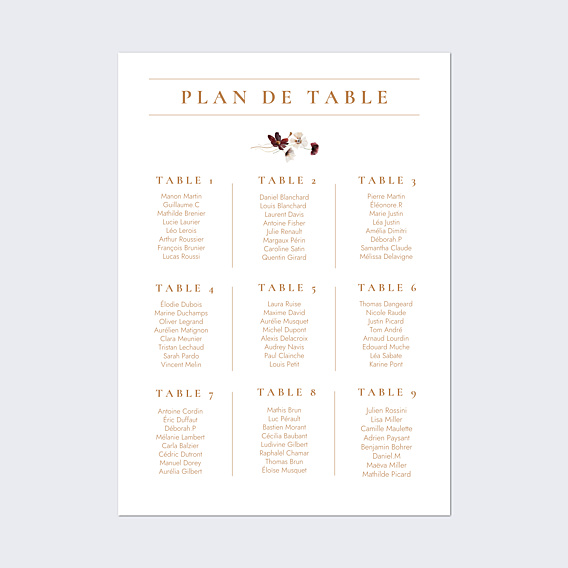 Plan de Table Mariage Étiquette Jardin Sauvage