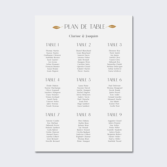 Plan de Table Mariage Couronne Chic