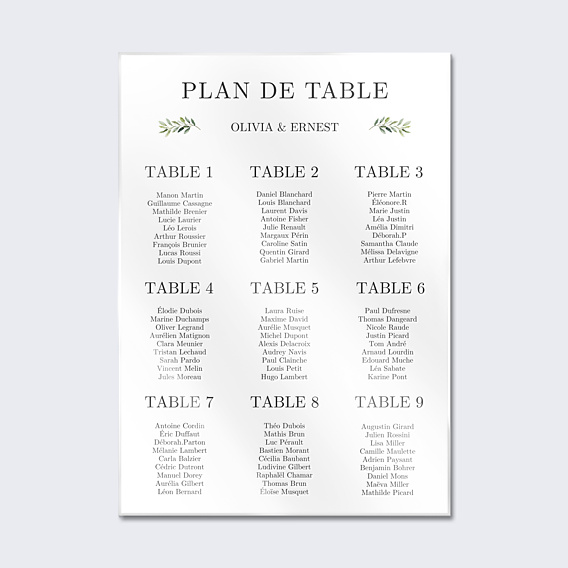 Plan de Table Mariage Végétal Classique