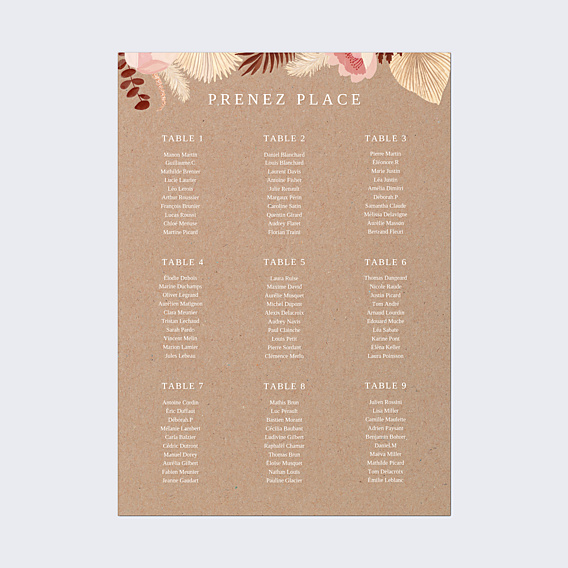 Plan de Table Mariage Printemps Bohème