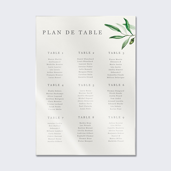 Plan de Table Mariage Arche et Oliviers