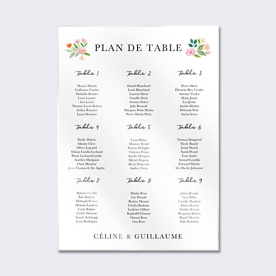 Plan de Table Mariage Couronne Champêtre Aquarelle