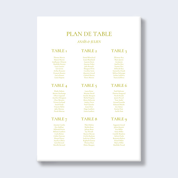 Plan de Table Mariage Amour lumineux