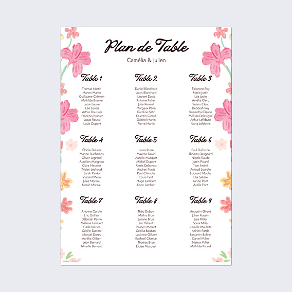 Plan de Table Mariage Jardin botanique