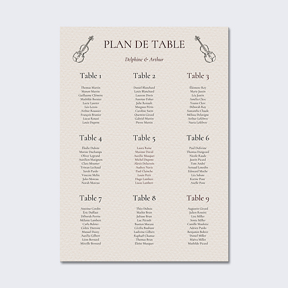 Plan de Table Mariage Domaine