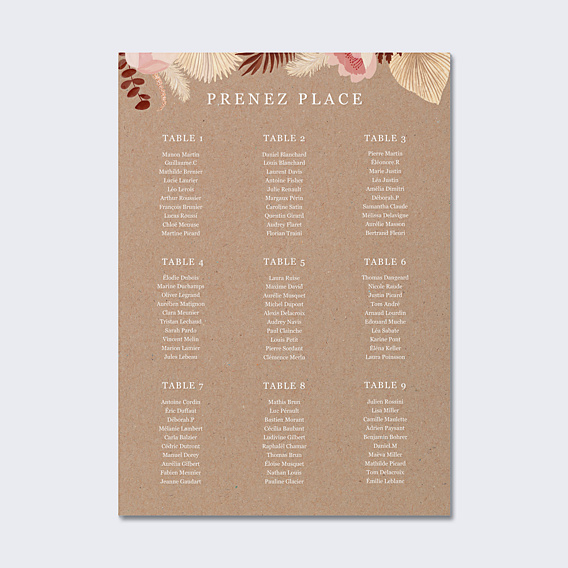 Plan de Table Mariage Printemps Bohème