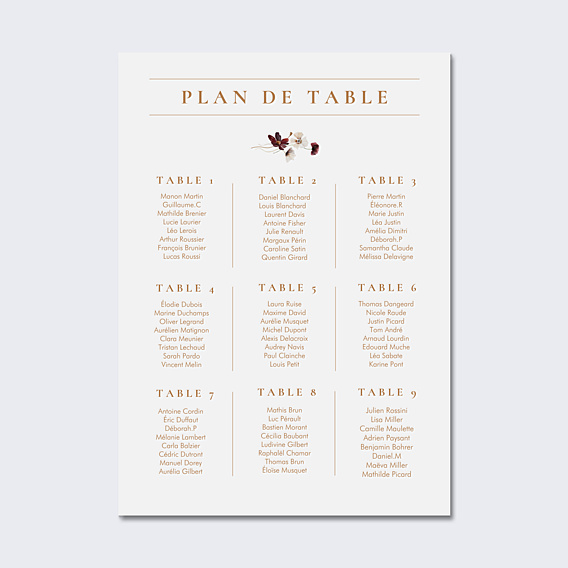 Plan de Table Mariage Étiquette Jardin Sauvage