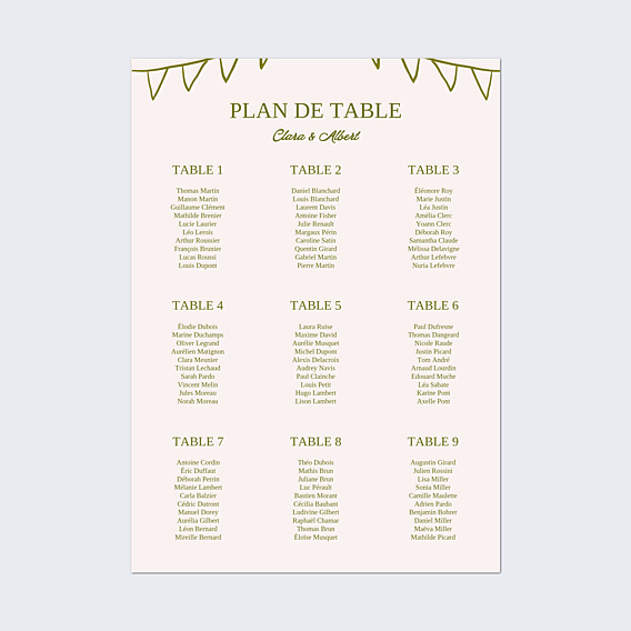 Plan de Table Mariage Table de fête