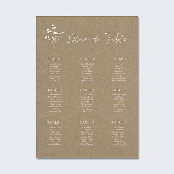 Plan de Table Mariage Bouquet Champêtre