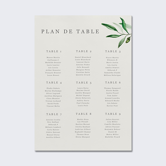 Plan de Table Mariage Arche et Oliviers