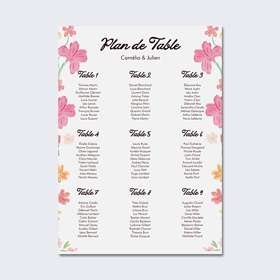 Plan de Table Mariage Jardin botanique