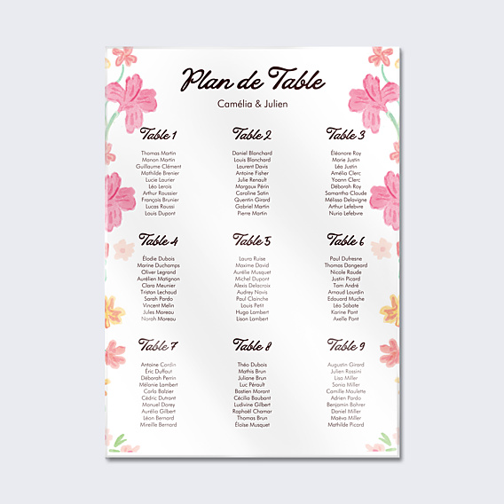 Plan de Table Mariage Jardin botanique