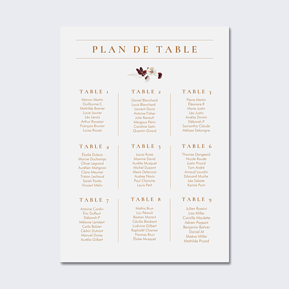 Plan de Table Mariage Étiquette Jardin Sauvage