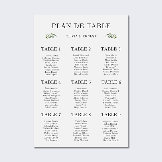 Plan de Table Mariage Végétal Classique