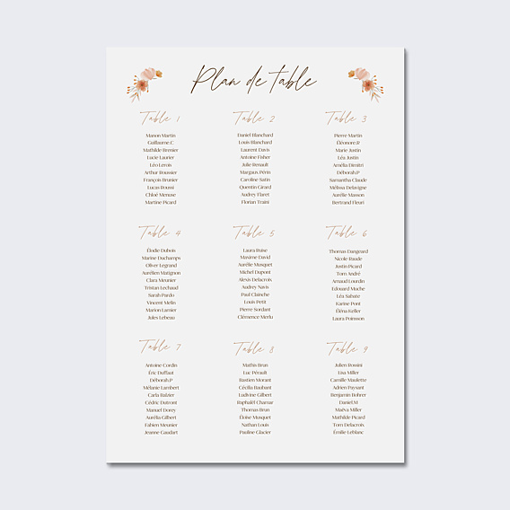Plan de Table Mariage Flower of Fall