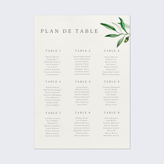 Plan de Table Mariage Arche et Oliviers