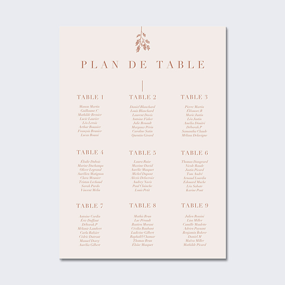 Plan de Table Mariage Botanica