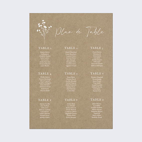 Plan de Table Mariage Bouquet Champêtre