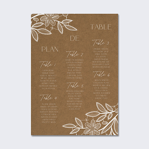Plan de Table Mariage Dentelle Kraft