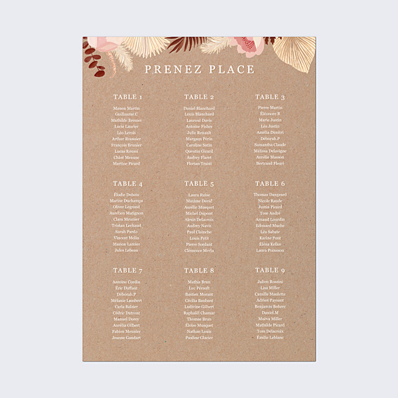 Plan de Table Mariage Printemps Bohème