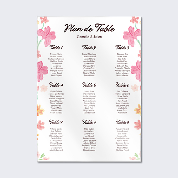 Plan de Table Mariage Jardin botanique