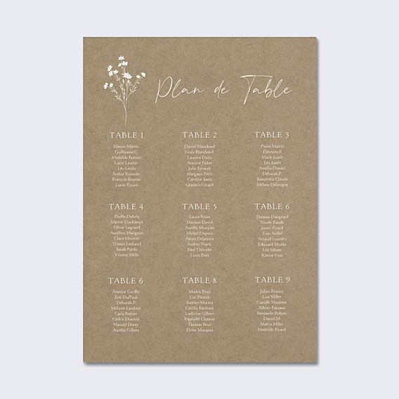 Plan de Table Mariage Bouquet Champêtre